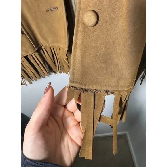 Vintage Brown Suede Fringe Jacket Boho Western 80s 70s Festival - Picture 7 of 14
